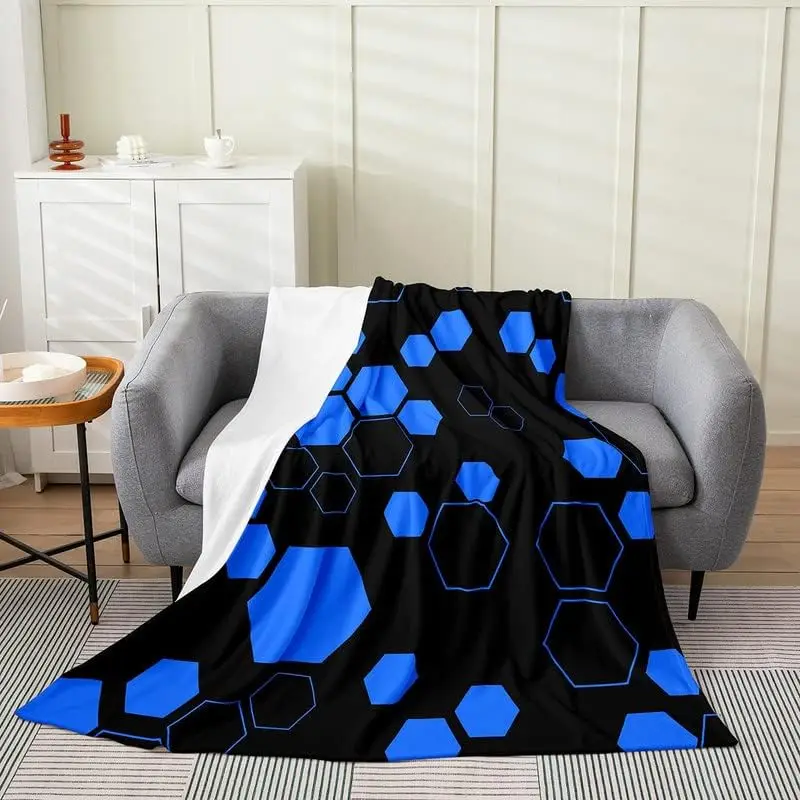Фланелевое флисовое покрывало в виде сот, Шестиугольное синее пушистое одеяло для кровати, диван-кушетка, Всесезонная геометрическая кровать