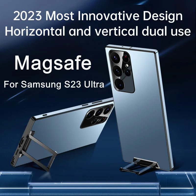 Магнитный чехол для телефона Samsung S23 Ultra S23 S22 Plus с невидимой подставкой для ног, беспроводная зарядка Magsafe, противоударный чехол Funda