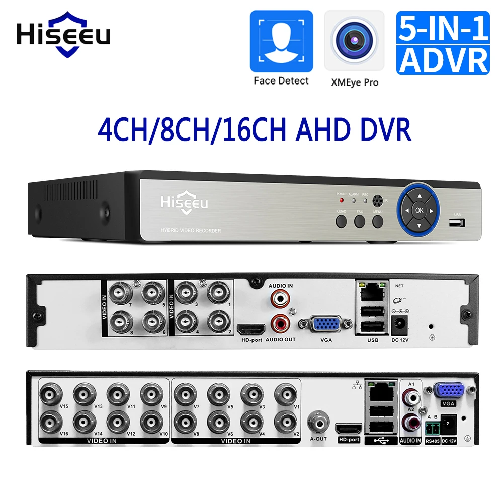 Hiseeu 5MP 8CH/16CH/CCTV AHD DVR 5 в 1 TVI CVI CVBS IP Камера 1080P Цифровой Видеомагнитофон Для Системы Видеонаблюдения XMEye Pro