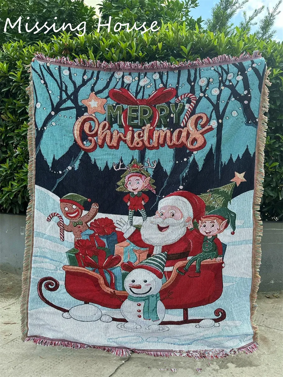 Счастливого Рождества, Рождественский Снежный человек, нитяное полотенце, тканый плед, Гобелен с кисточкой, Хлопчатобумажное покрывало, Походный пляжный диван, чехол для стула