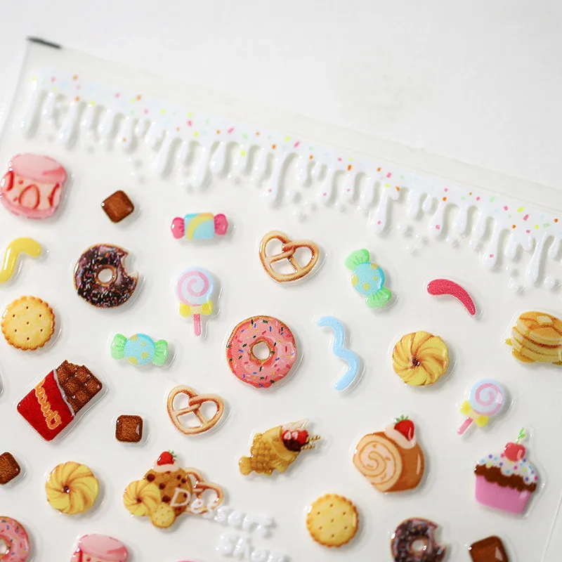 5D Милые Красочные Десерты из желе, торты, печенье, Конфеты, Леденцы, Клейкие наклейки для дизайна ногтей, наклейки, Украшения для маникюра, Поставщики