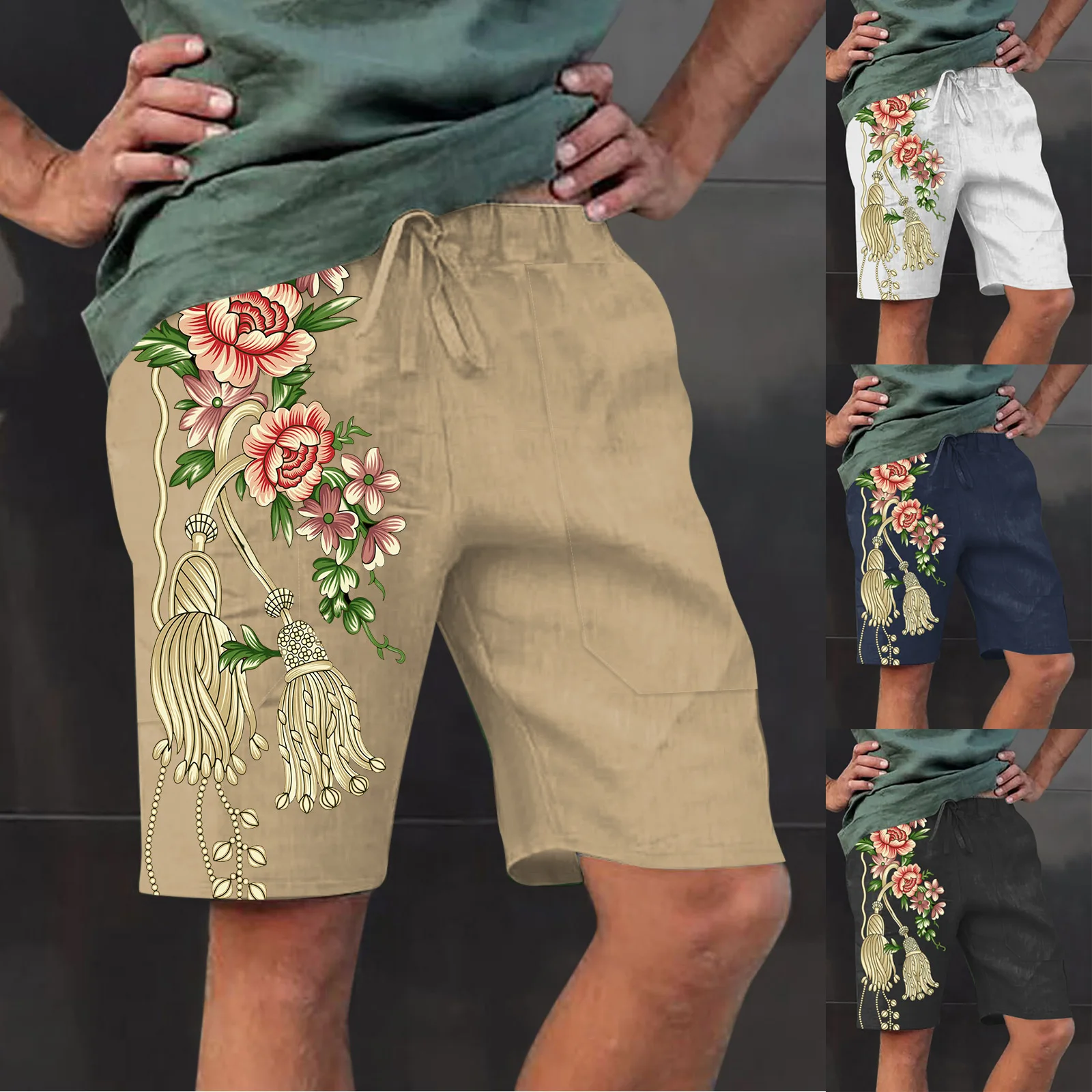 Мужские летние модные повседневные шорты с карманами на шнурке и брюками