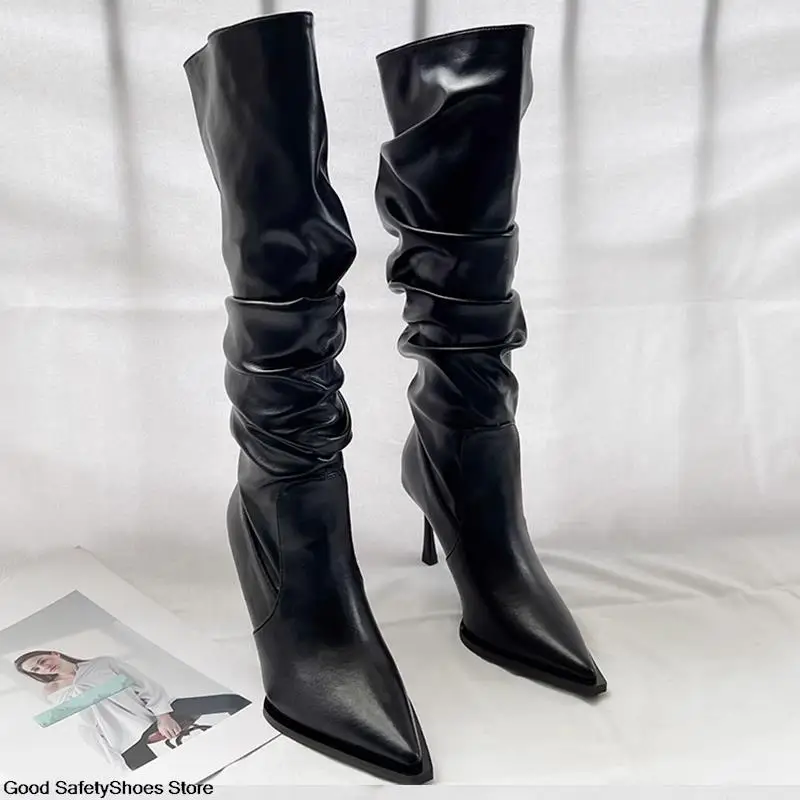Женские сапоги до колена На тонком высоком каблуке Зимне-осенняя обувь Черные Белые ботинки Челси Женская обувь для вечеринок на шпильке Современные ботинки