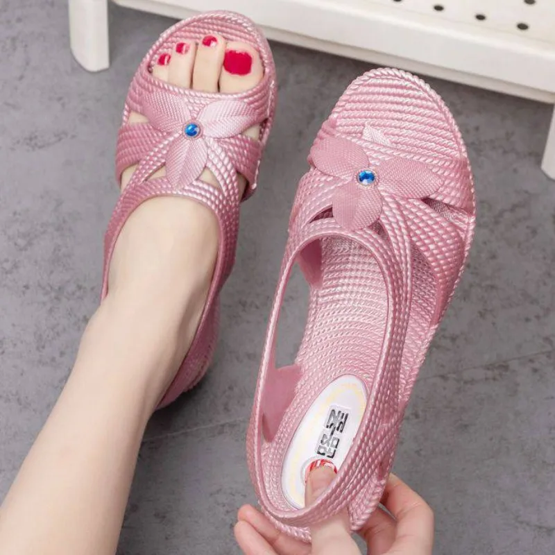 Женская обувь 2023, Летние Новые модные однотонные нескользящие роскошные сандалии с открытым носком, женские легкие повседневные сандалии на плоской подошве Mujer